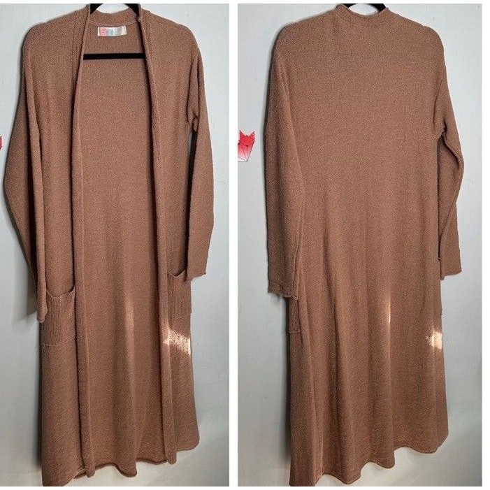 Fp Beach Free People Long Duster Cardigan Women’s Large Open Front Boho Knit Tan